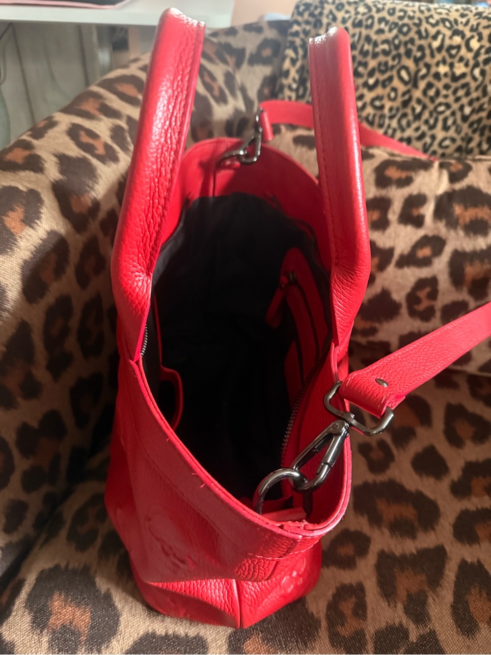 IO Pelle Italia Red Skull-Embossed Pebbled Leather Tote Bag Made in Italy - Picture 4 of 4